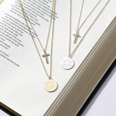 Monogrammed Layered Cross Necklace in Gold and Silver