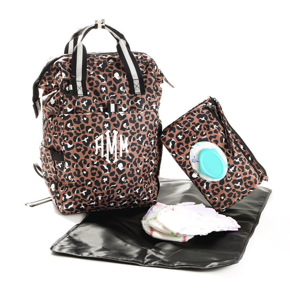 Monogrammed Leopard Diaper Backpack