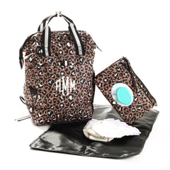 cheetah diaper changing carryall with leopard diaper backpack