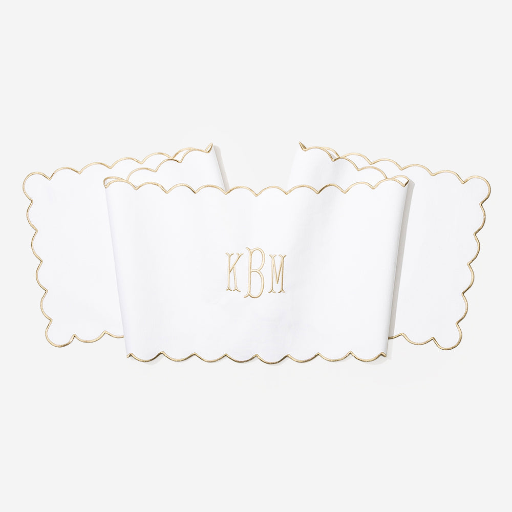 Monogrammed Scalloped Table Runner in Khaki