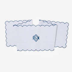 Monogrammed Scalloped Table Runner in Navy Seersucker