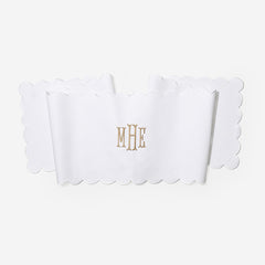 Monogrammed Scalloped Table Runner in White