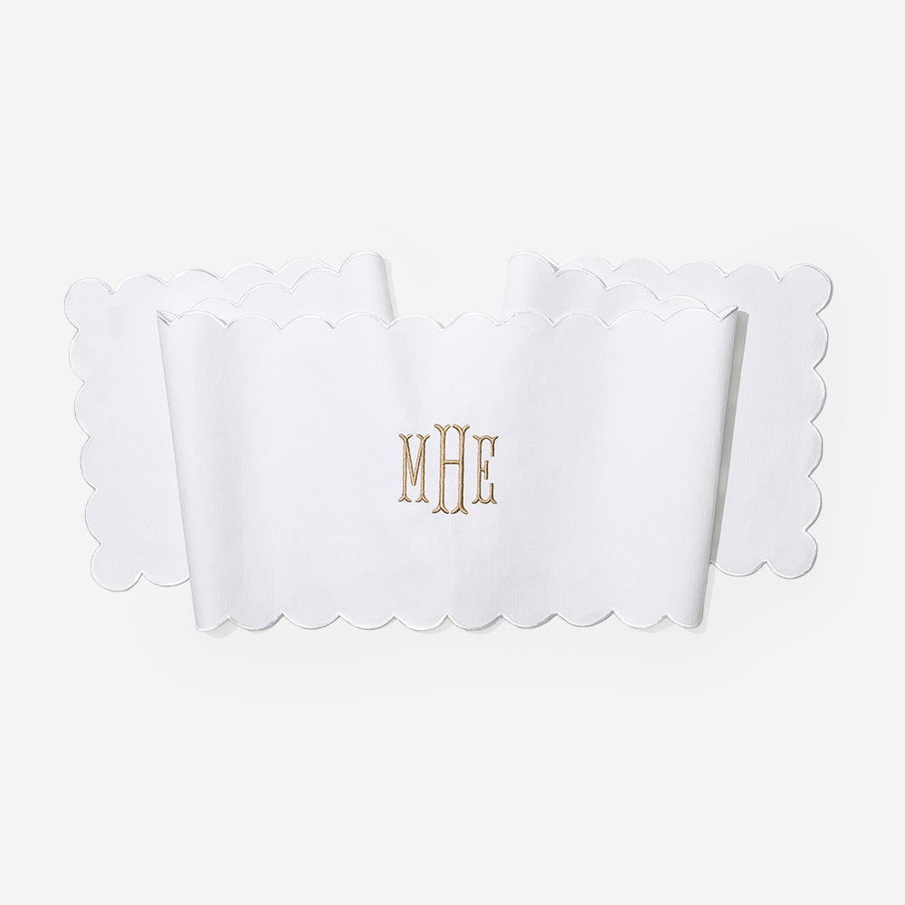 Monogrammed Scalloped Table Runner in White