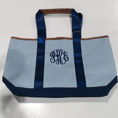 BLOOPER BAG: Monogrammed Seersucker Tote Bag