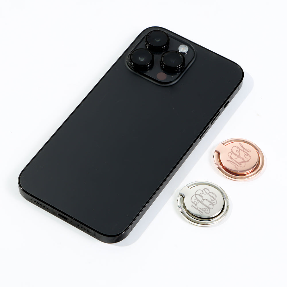 monogrammed phone rings on marble phone case