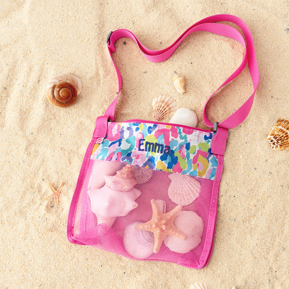 watercolor cheetah seashell bag in sand