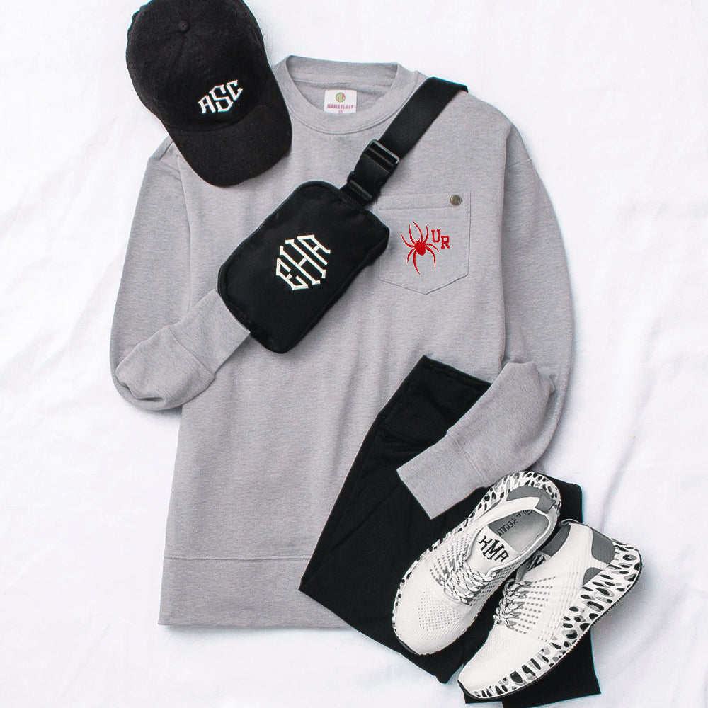 richmond spiders crewneck heathered gray sweatshirt with belt bag