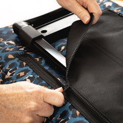 sapphire leopard rolling duffel bag up close