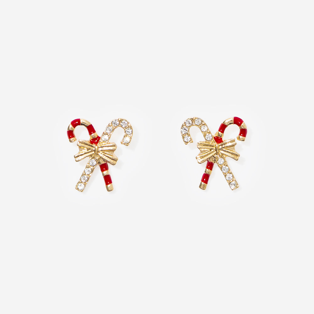 christmas earrings in gold and red candy canes