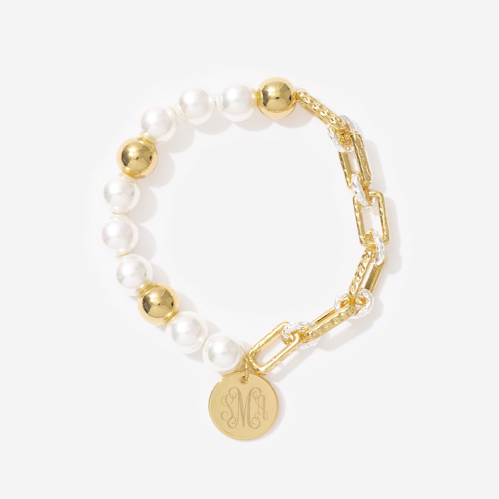 Monogrammed Pearl Bracelet in Gold