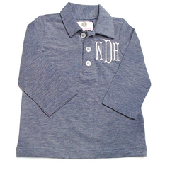 BLOOPER KIDS: Monogrammed Kids Long Sleeve Polo Top
