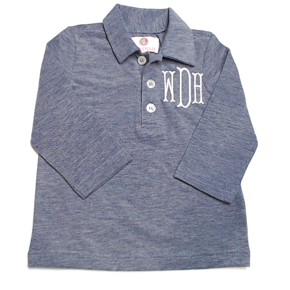BLOOPER KIDS: Monogrammed Kids Long Sleeve Polo Top