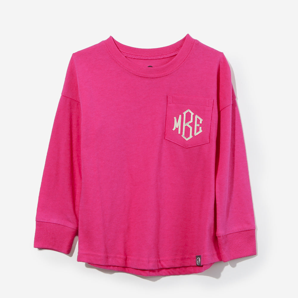 Monogrammed Kids Long Sleeve Shirt in Hot Pink