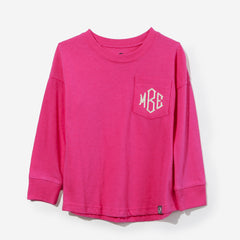 Monogrammed Kids Long Sleeve Shirt in Hot Pink