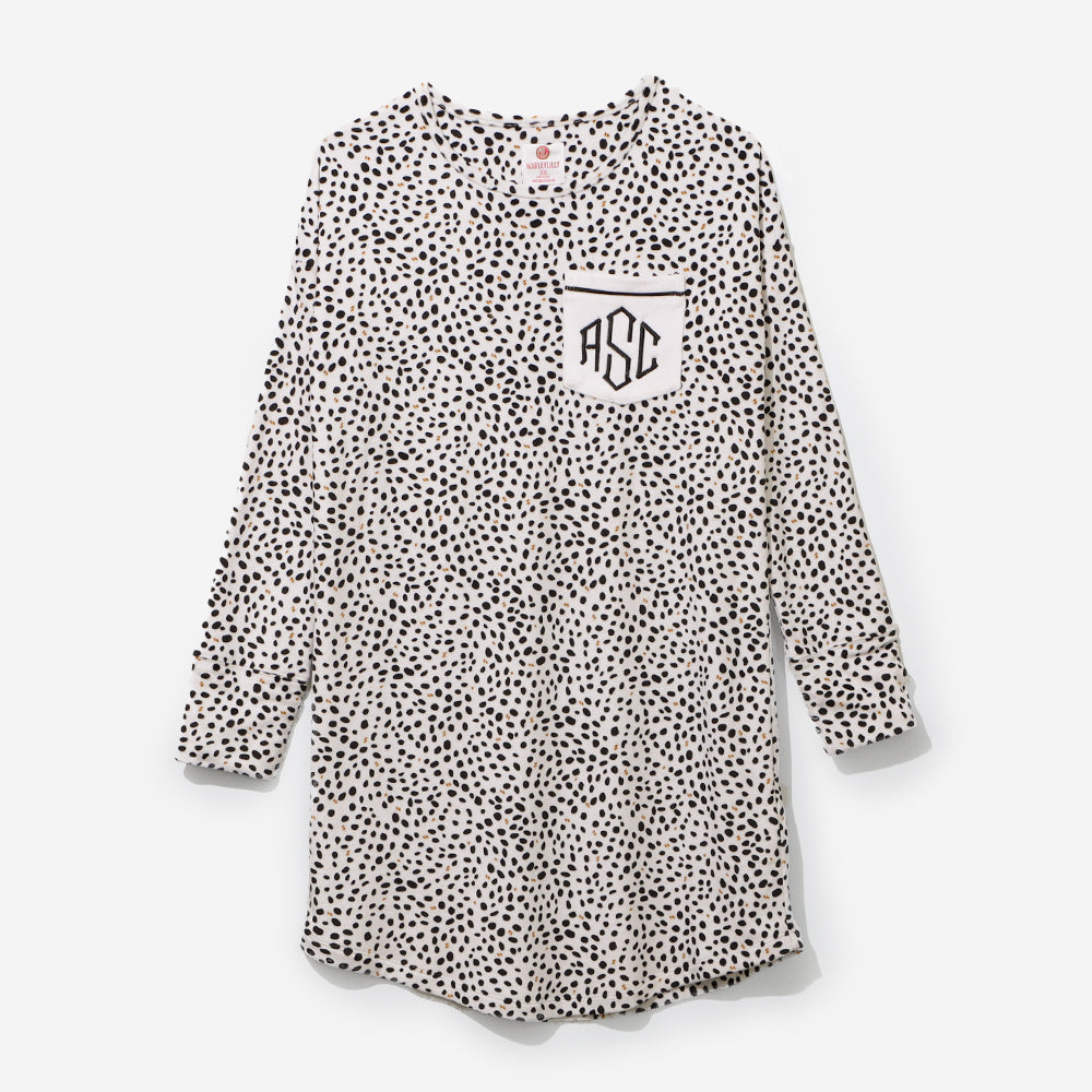 Monogrammed Softspun Nightgown in White Leopard