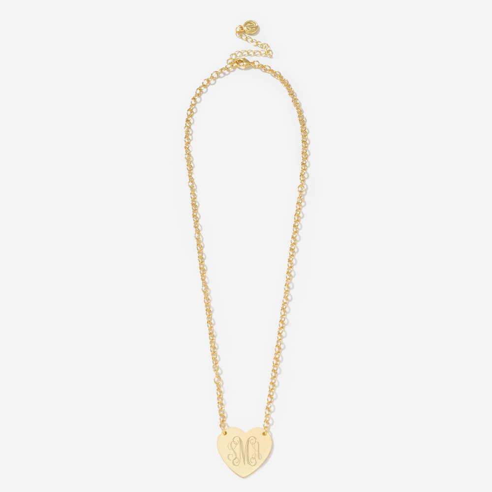 Monogrammed Heart Pendant Necklace in Gold