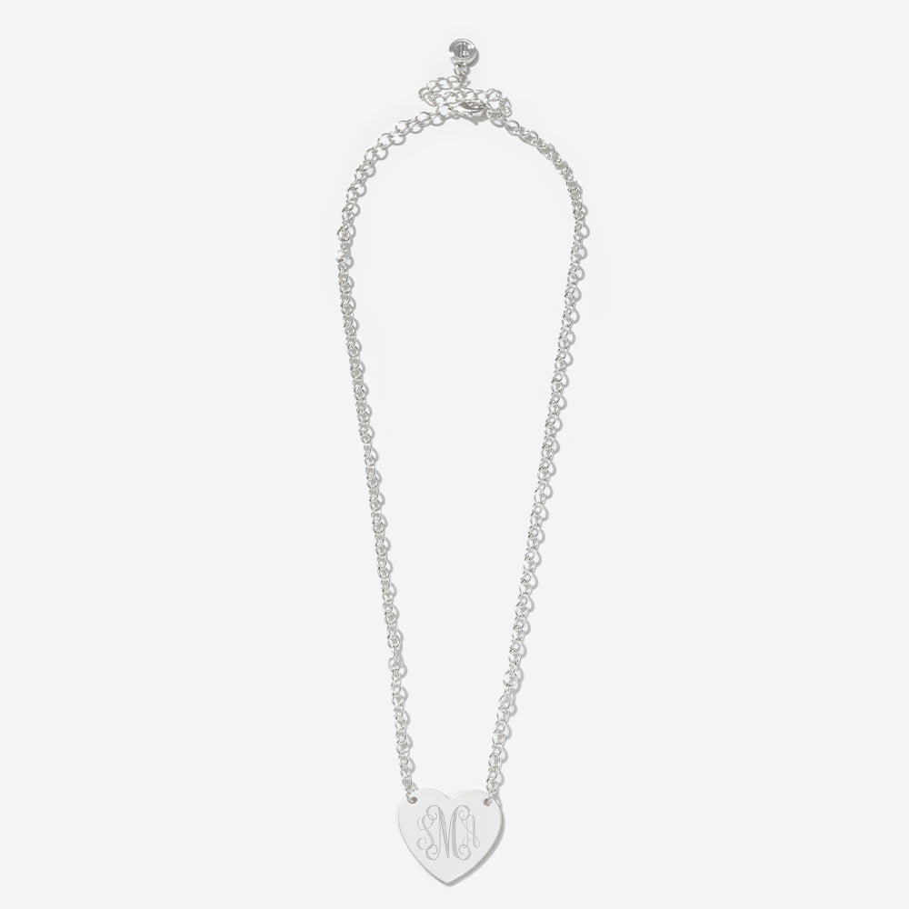Monogrammed Heart Pendant Necklace in Silver