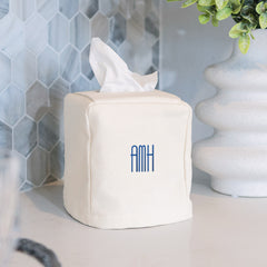 ivory personalized tissue box on kitchen counter