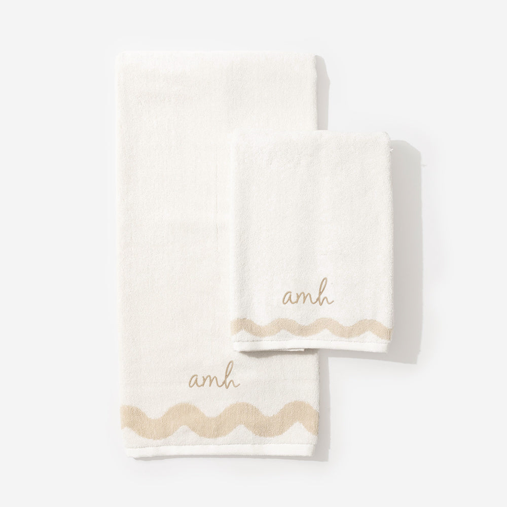 Monogrammed Bath Towel Set in Tan and White