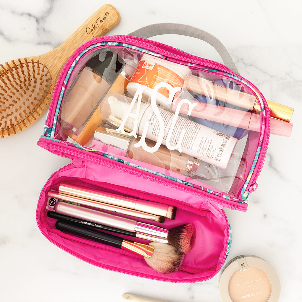 dual compartment cosmetic bag opened