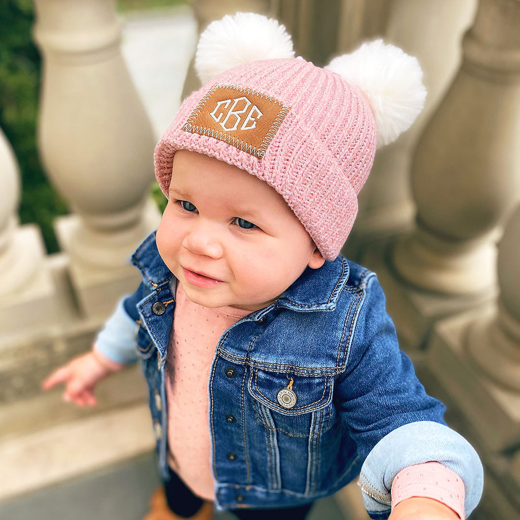 toddler girls double pom pom beanie hat