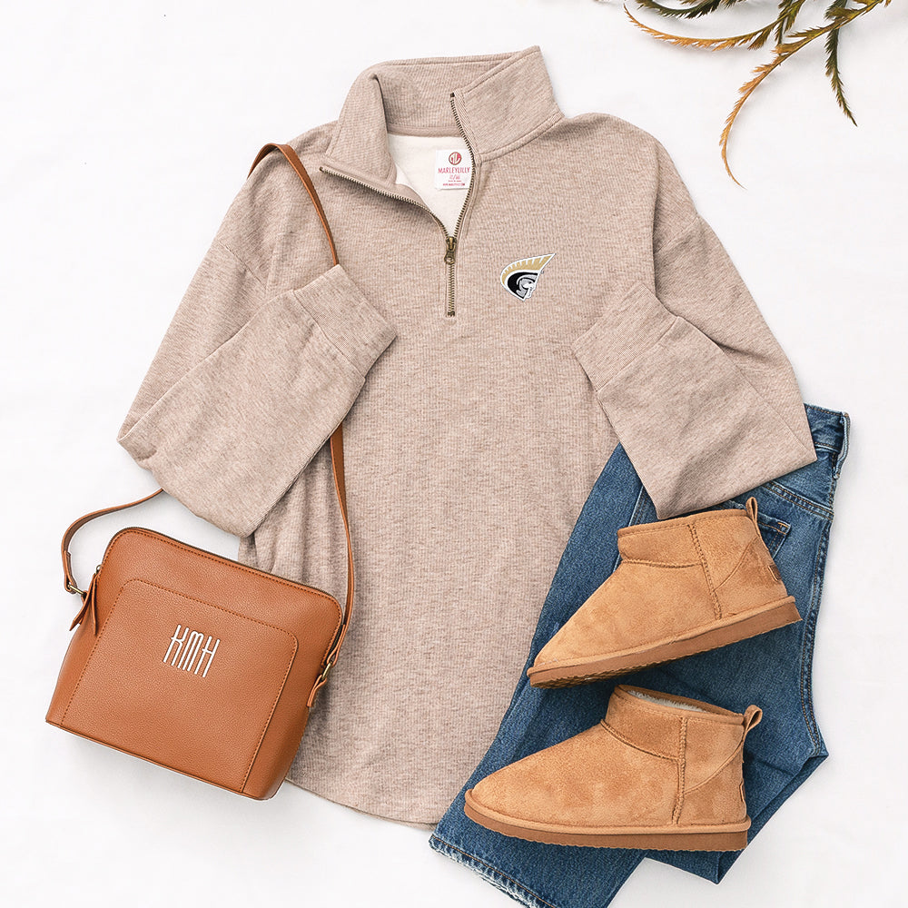 Anderson Trojans Heathered Fleece Pullover Flatlay