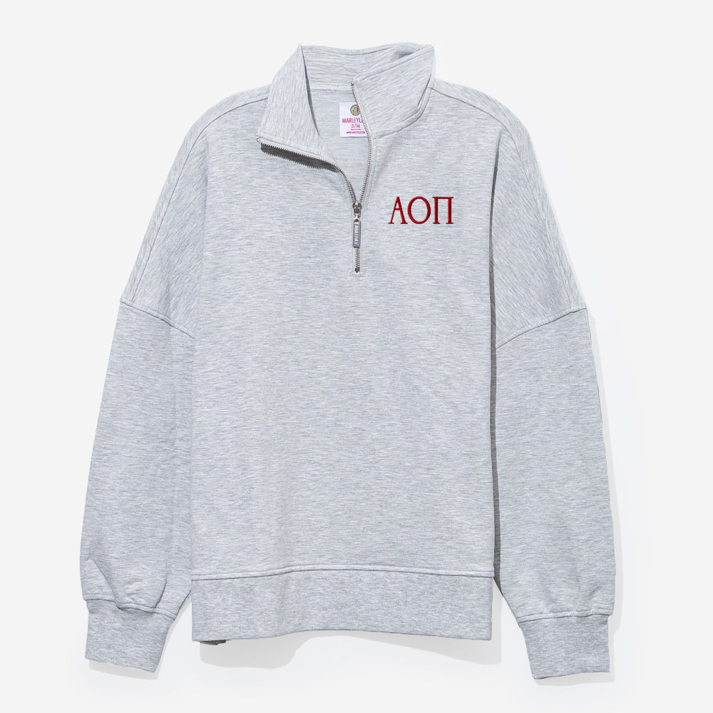 Alpha Omicron Pi Oversized Quarterzip | Heathered Gray