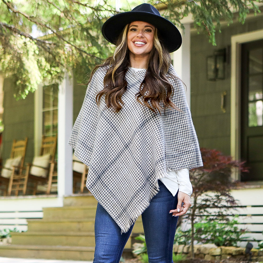 reversible poncho grey plaid side