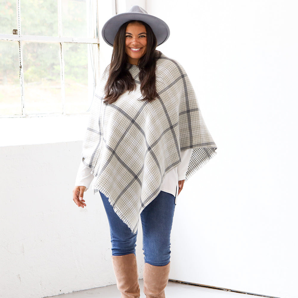 reversible poncho white plaid side