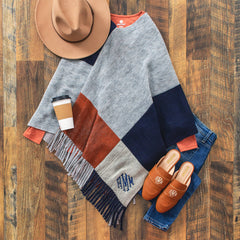 gray colorblock poncho flatlay
