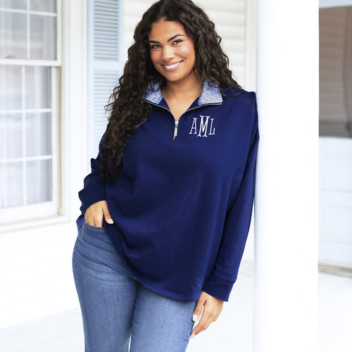 [julia-ann] girl wearing blue shells quarter zip sweatshirt