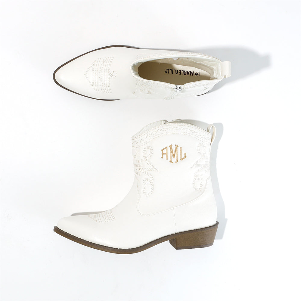 side and top view of personalized short cowboy boots