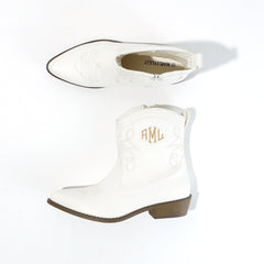 side and top view of personalized short cowboy boots