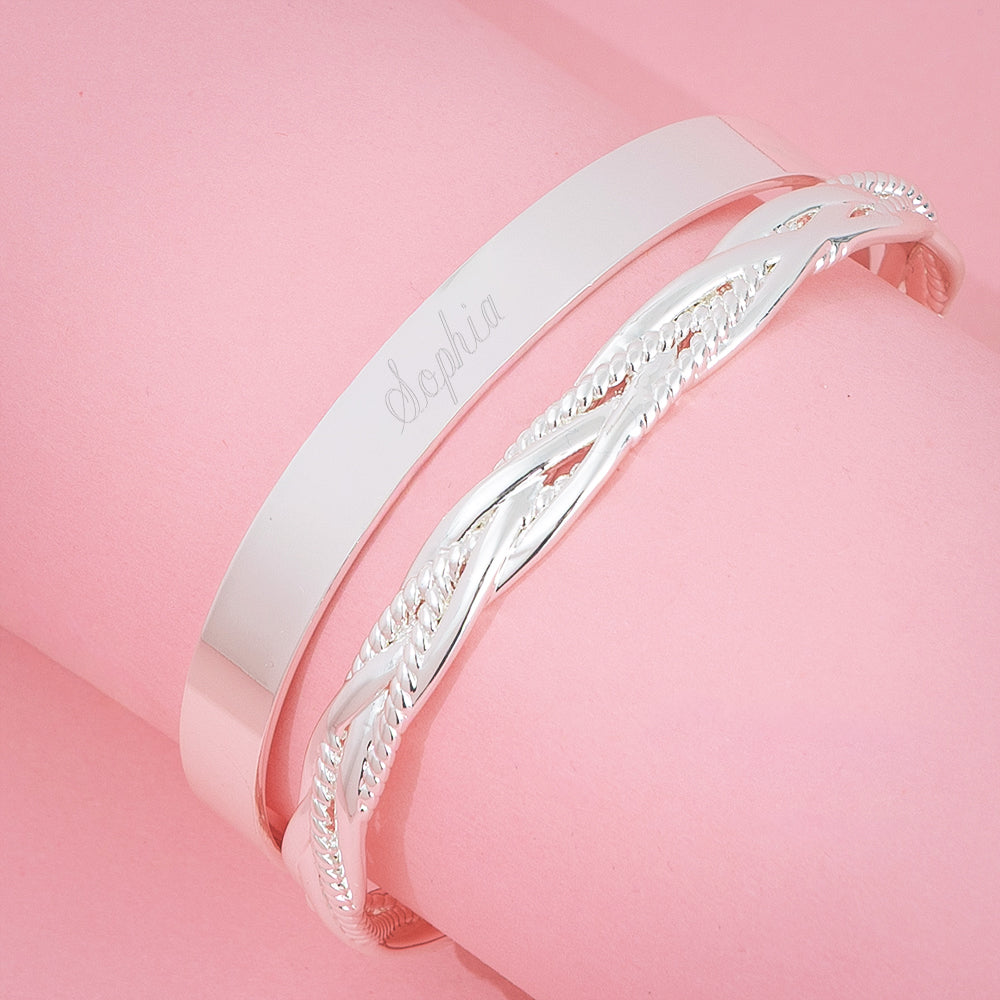 personalized bangle set in silver