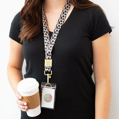personalized leopard work badge lanyard