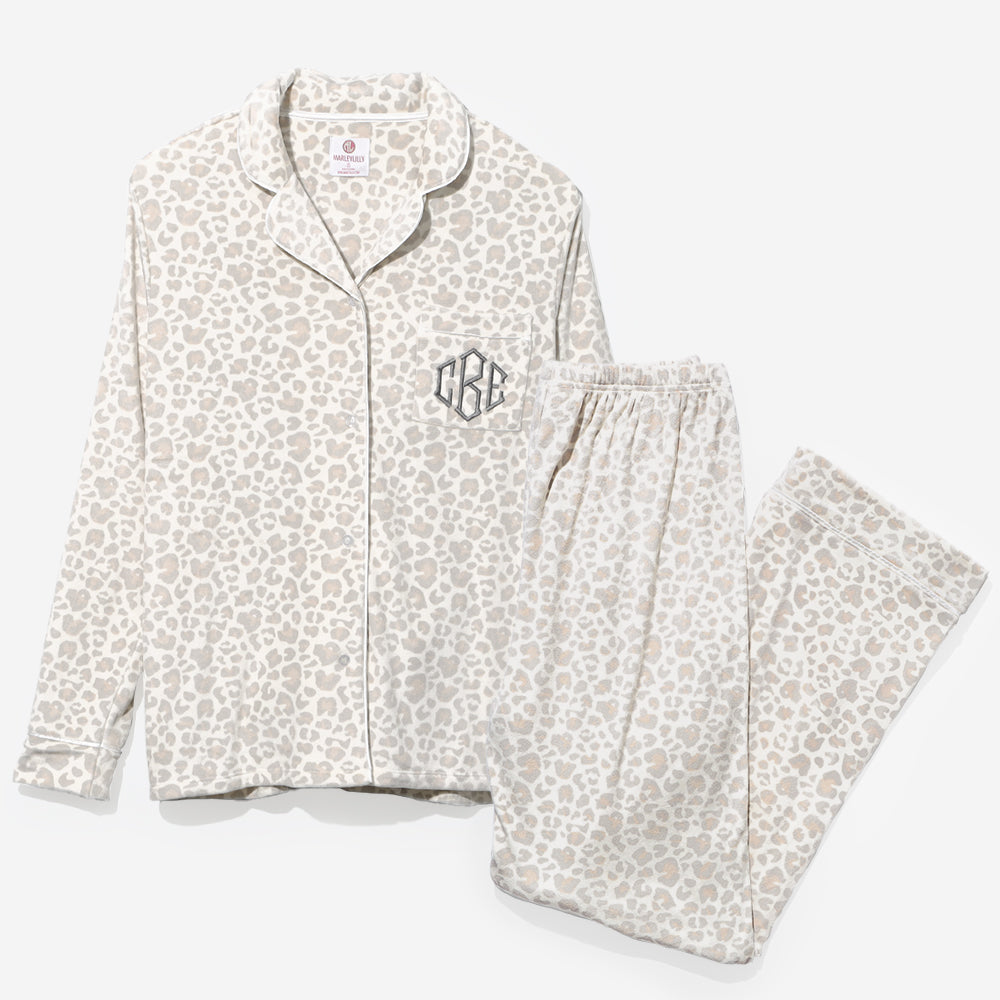 monogrammed softspun pajama set in snow leopard