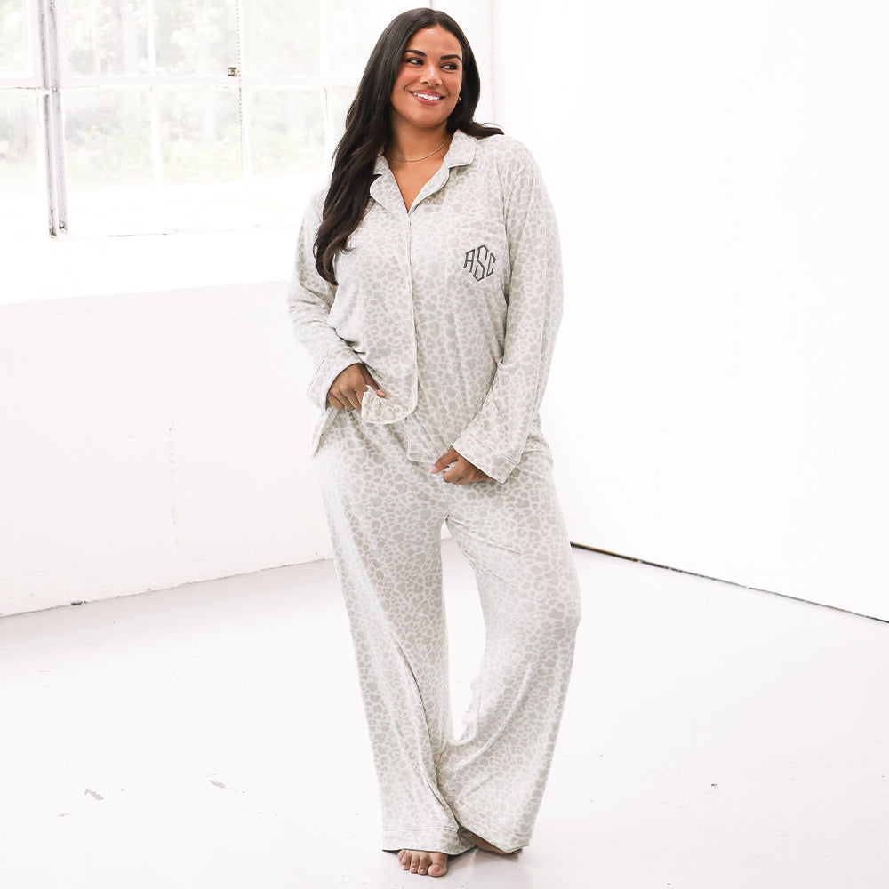 personalized long sleeve snow leopard pajamas