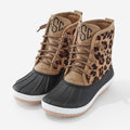 monogrammed leopard duck boots in leopard spots