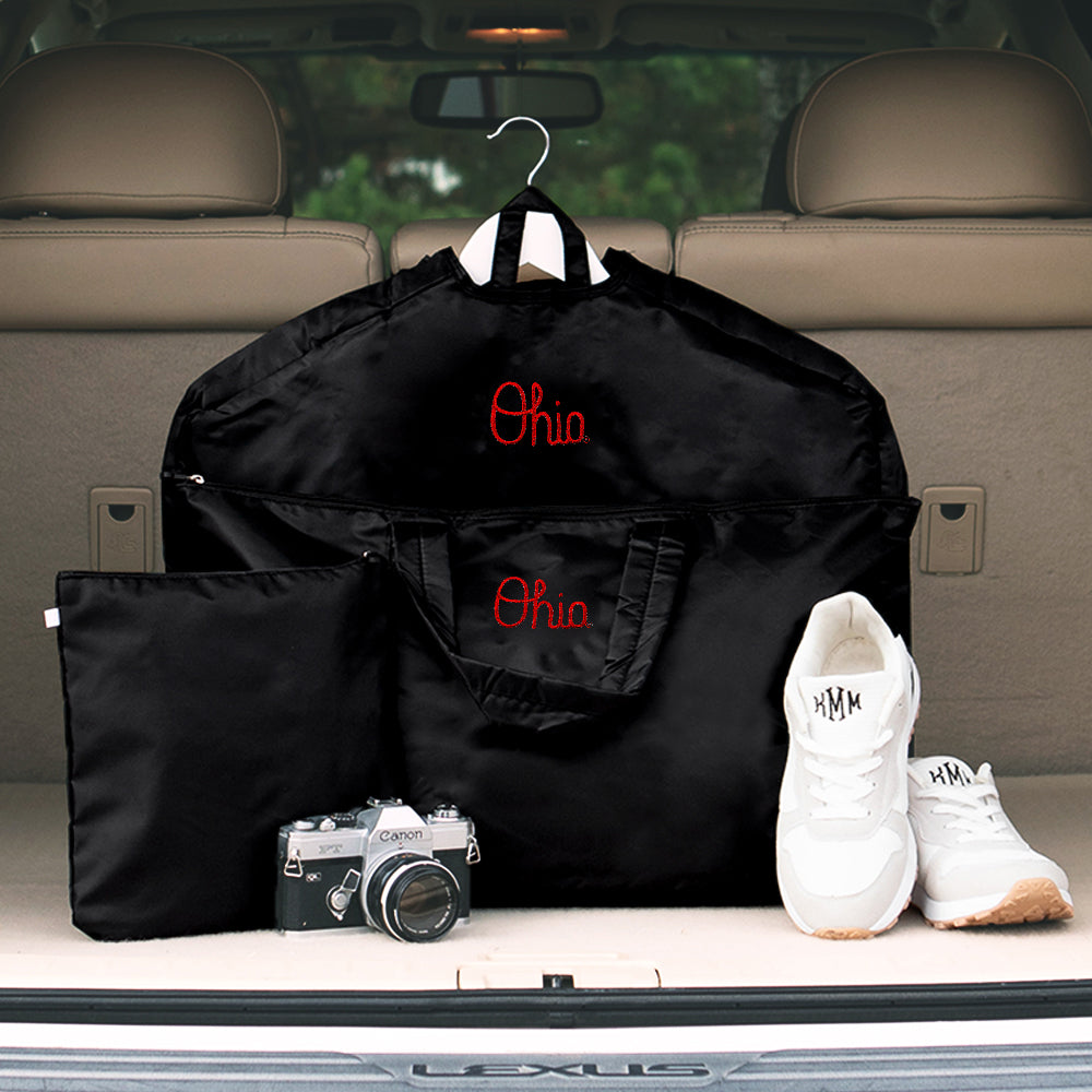 ohio state packable duffel bag and garment bag in black